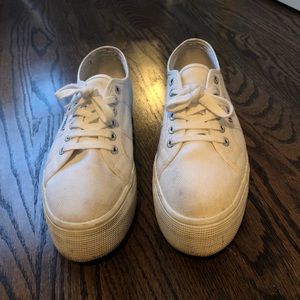 Superga White Platform Shoes US Womens 8 M EU 39